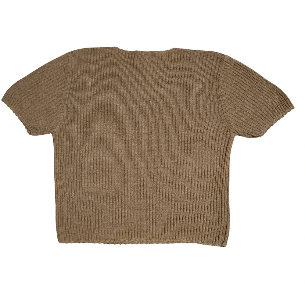 Y2K, Prophecy by Sag Harbor Tan Silk Blend Ribbed Short Sleeve Knit Sweater XL - Picture 6 of 7